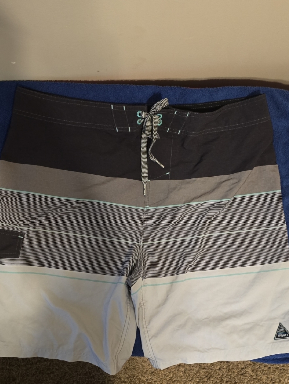 Trinity Men's Striped Board Shorts - Black,  Teal, Gray & White